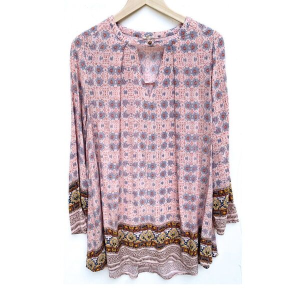 En Creme Boho Pink Blue Long Sleeve Tunic - Picture 1 of 9